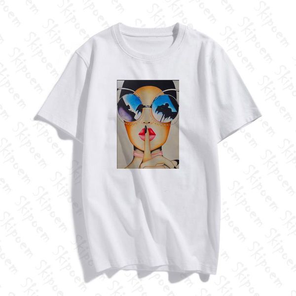 

новый хлопок моды tshirt nordic cartoon girl art harajuku современная эстетическая печать с коротким рукавом топы тис повседневная футболка, White