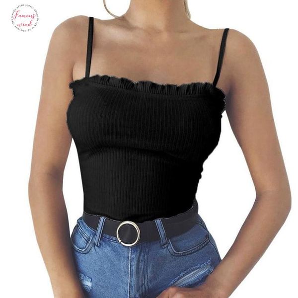 

womens summer crop solid fashion camis ruffles tank vest blouse adjustable strap camis femininas 9, White