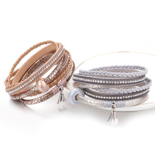 

amorcome multilayer double wrap браслеты браслеты natural pearl керамические кожаные браслеты шарма оплетки для женщин 2019 ювелирные издели, Golden;silver