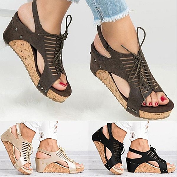 

pu rubber 3 color wedge female sandals slim fashion wild handmade beaded sandals women high heels, Black