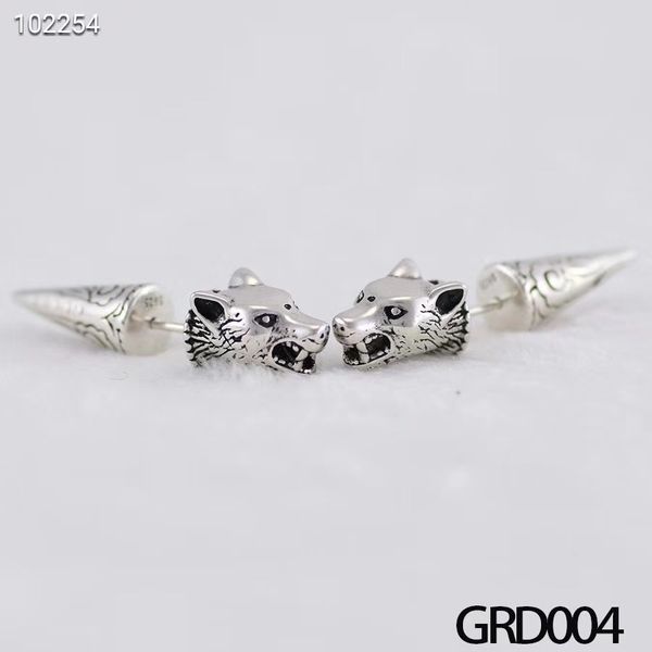 

joseph s925 sterling silver ancient wolf head carving personality men's and women's models fashion earrings, Golden