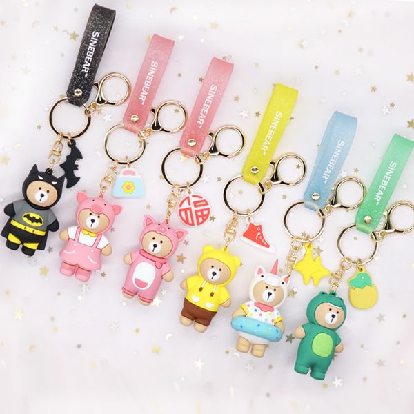 

2019 cute cartoon bear keychain gifts for women girls bag pendant epoxy pvcthe letter charms key chains jewelry porte keyring, Silver