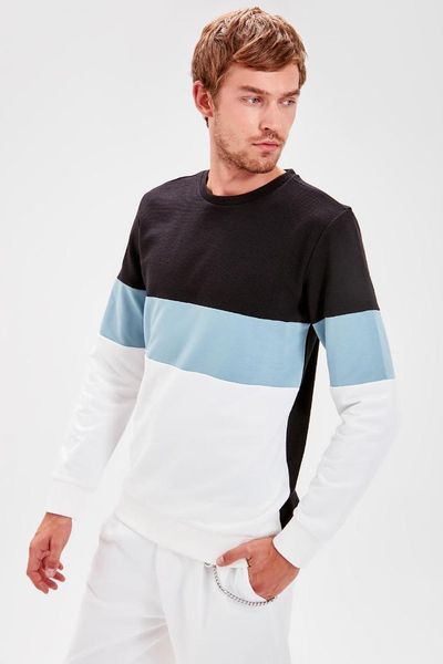 

trendyol white men cycling collar long sleeve textured new sweatshirt tmnaw20sw0218, Black