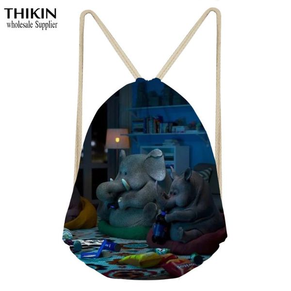 

thikin funny elephant playing game pattern drawstring bags women men backpacks cool print teenager boy girl school shoulder bags
