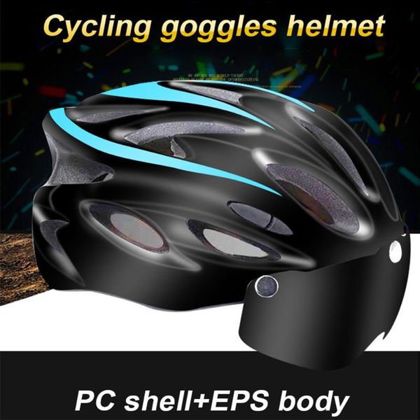 

cycling caps & masks men and women helmet integrally-molded goggles with light over 8 air vents mountain bike bicycle riding safe, Black