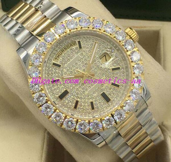 

luxury watch new mens two tone bigger diamond dial/bezel watch 18k gold 43mm automatic fashion men's watches wristwatch, Slivery;brown