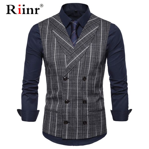 

mens stripe plaid formal blazer vests casual double breasted v-neck fashion s-2xl male england style casual vests eur size, Black;white