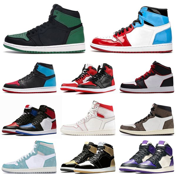 

jumpman 1s unc trainer basketball shoes chicago patent bloodline purple 1 athletics men women sports sneakers size 36-46 ing