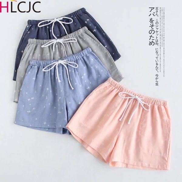 

lovers sleep bottom gauze cotton couple sleep shorts starry sky japanese style men and women comfort loose homewear casual wear, Black;red