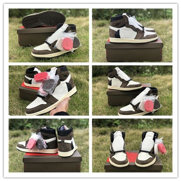 

2018 High Quality Travis Scott logo 1s OG High One Basketball shoes Brown Scott Mens Designer Sneakers 1 Skate Trainers q1