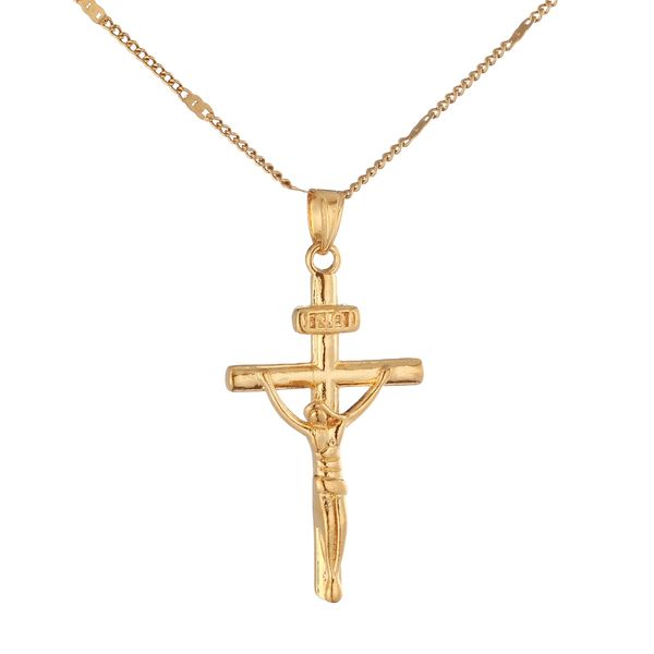 Cruz na moda da cor do ouro Men Crucifixo Mulheres Colar Pingente Jesus Cheio Cruz cristã católica cadeia de jóias