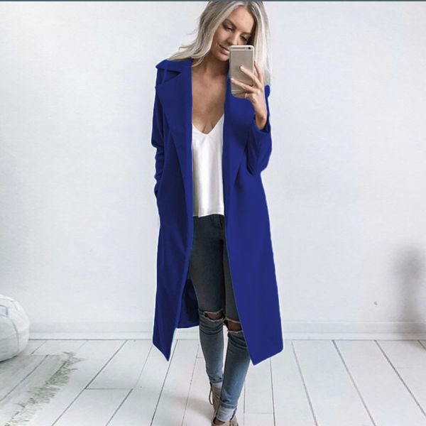 

autumn winter womens long coat lapel parka jacket cardigan overcoat outwear #4o04 #f, Black