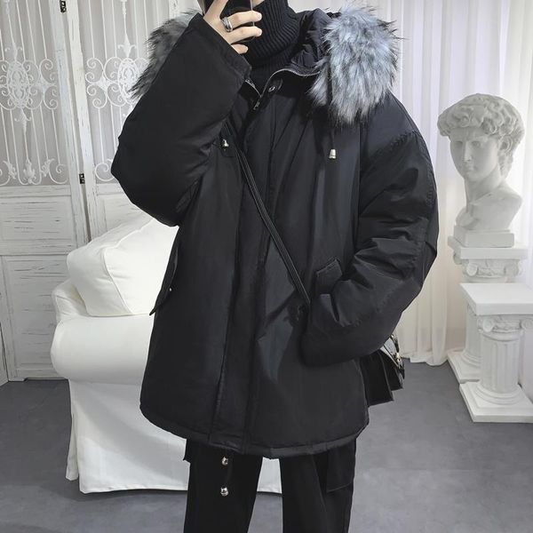 

new autumn/winter 2020 pure color cotton thickened hooded padded jacket loose casual personality youth men's wear, Black