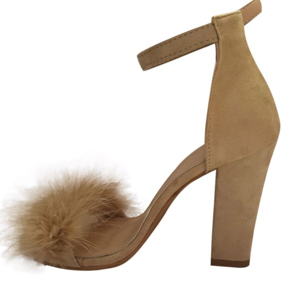 Venda Quente-Ladies Bloquear Sandálias de Salto Alto Ankle Laço Up Fur Strapps Plataformas Sapatos Feminino Elegante Zapatos Mujer