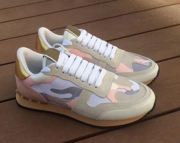 

2019 stud rockrunner camouflage trainers designer shoes mesh real leather combo rock runner sneakers for mens women rubber sole with box t01, Black