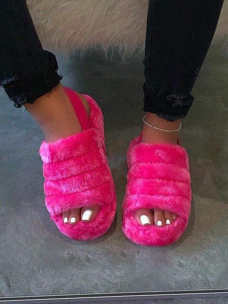 

factory direct sales 2020 spring new comfortable wild fur slippers imitation fur sandals wholesale large size c21, Black