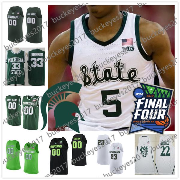 

custom 2019 final four michigan state spartans white green stitched any name number 1 joshua langford 5 cassius winston basketball jerseys, Black