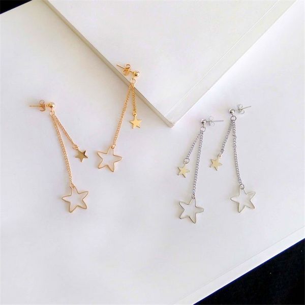 

fine jewelry woman stud earring lovely fashion stars long earrings young girl stud earrings simple metal golden star earrings, Golden;silver