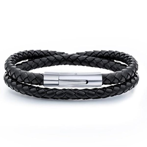

mens leather bangle bracelets black/brown mesh stainless steel clasp double wrap wristband beautiful titanium bracelet for men