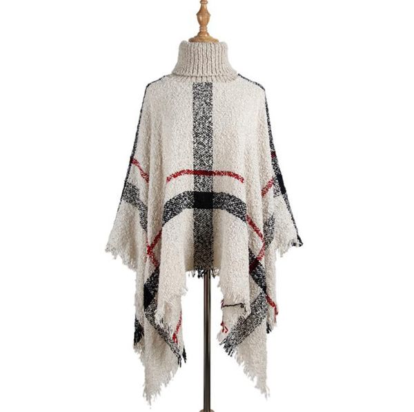 

tassel cloak shawl 6 colors women sweater high collar knitted pullover poncho cape loose scarf shawls l-ljjo7205, Blue;gray