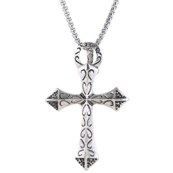 

chains fashion casual stainless steel chain necklace vintage alloy cross heart charms statement long collier for women men punk jewelry, Silver