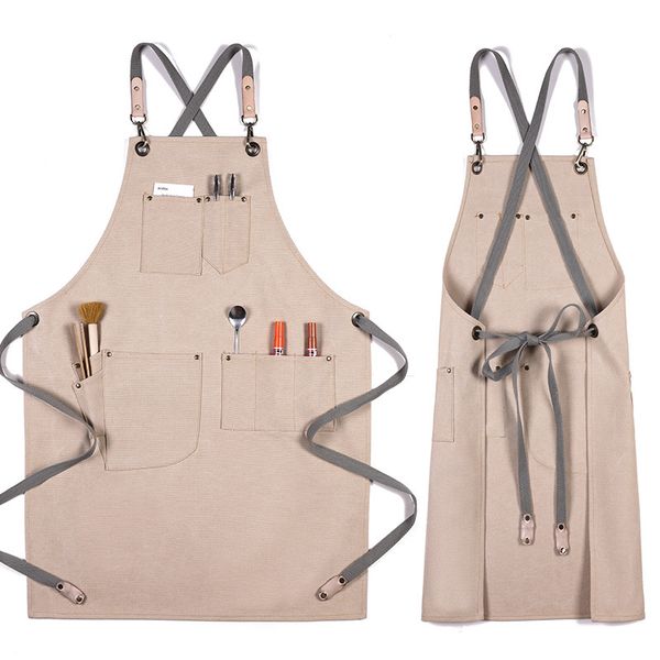 

cotton canvas apron adjustable leather hanging neck l restaurant cafe barber shop bakery bar waiter work pinafore