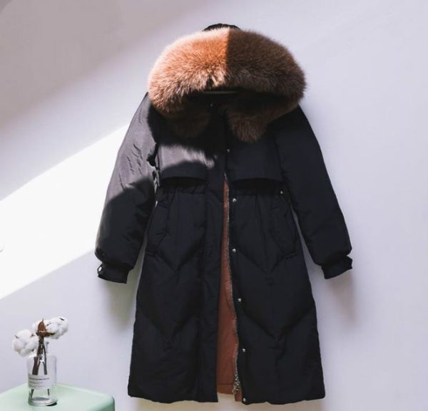 

winter women jacket warm coats outerwear women designer coats hair collar decoration fashion coat medium length womens coats, Black