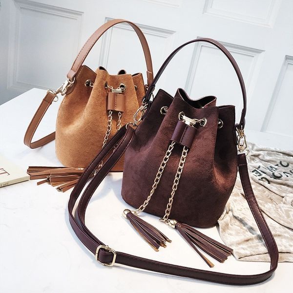 

2020 bucket bags for women simple tassel chain leather handbag lady casual clutch totes composite shoulder messenger bag