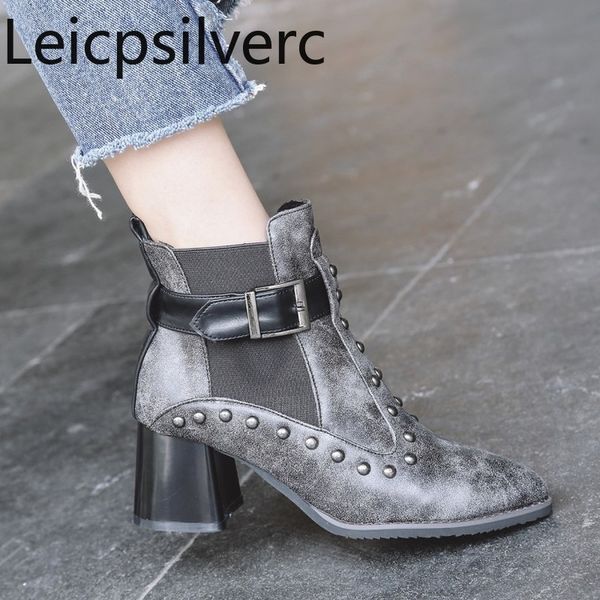 

women's boots new autumn and winter pointed color matching fashion mid heel short tube women's shoes plus size 32-48 6cm high, Black