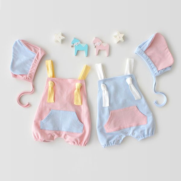 Pagliaccetto per bambini 2019 INS Estate Nuovi stili Baby Kids Sling senza maniche Pagliaccetto in cotone di alta qualità + Lovely Elephant Ear Hat set per bambini Z11