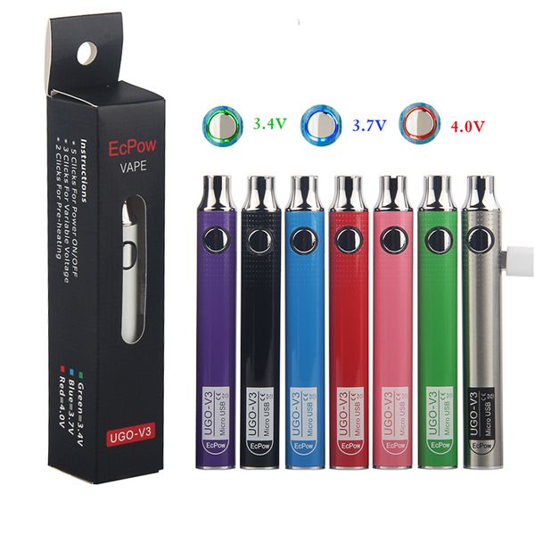 

Оригинальный УГО V3 аккумулятор зарядное устройство E сигареты 650mah аккумулятор 900mah подогрева VV батареи популярные Vape ручка, пригодный 510 Атомизаторов