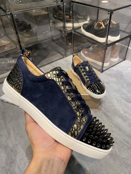 

fashion comfortable cool flat low junior spikes red bottom sneakers for men fashion skateboard walking with spikes eu35-47, Black