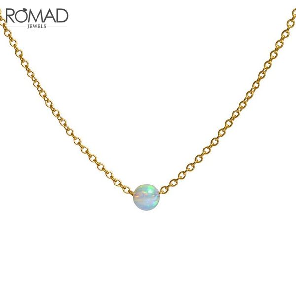 

romad gold/silver chain choker necklace women delicate fire opal necklace rainbow round ball necklaces fashion jewelry gifts r50, Golden;silver