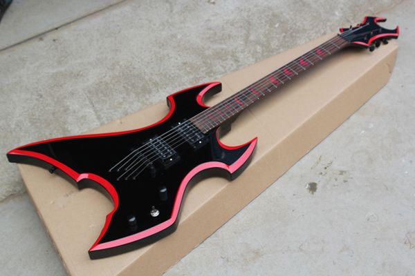 Fabrik Custom Black ungewöhnliche Form elektrische Gitarre mit Rot Bindung, Rot Fret Inlay, Palisander Griffbrett, Angebote Customized