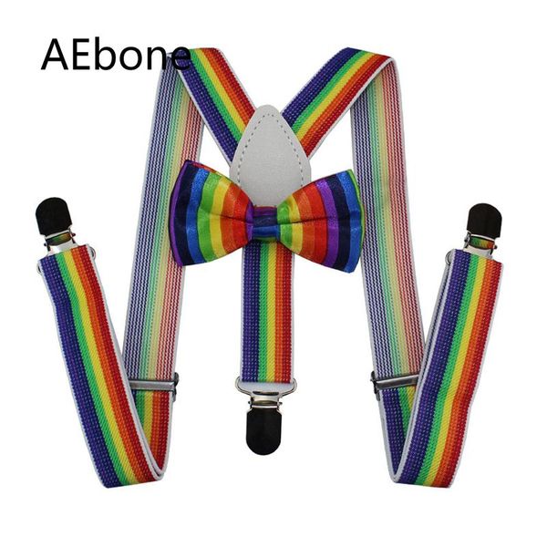 

aebone baby boys suspenders bow tie sets striped rainbow braces for children girls colorful suspenders tirantes bebe 65cm sus55, Black;white