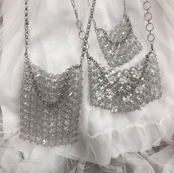 

transparent beaded crystal women bag open circle chain bag white flower mini lipstick new shoulder wholesale bucket