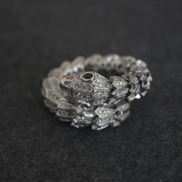 

ретро змея бриллиантовое кольцо женщины open серебряные кольца свадеб изящных ювелирных изделий свободный размер, Silver