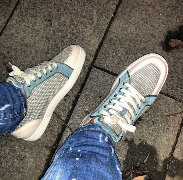 

original box] fashion low-men women casual luxury designer red bottom sneakers graned leather lace up walking party,wedding,dress, Black