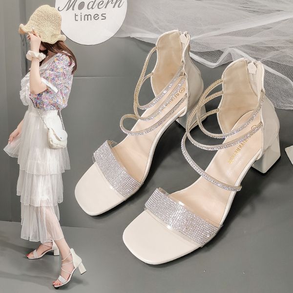 

2020 sandals buckle comfort shoes for women clear heels med all-match suit female beige women's comfort block medium ladies, Black