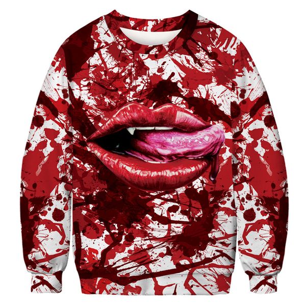 

3d blood lips print sweatshirt men women halloween costume 2019 autumn new harajuku men sweatshirts hip hop clothes xxl, Black