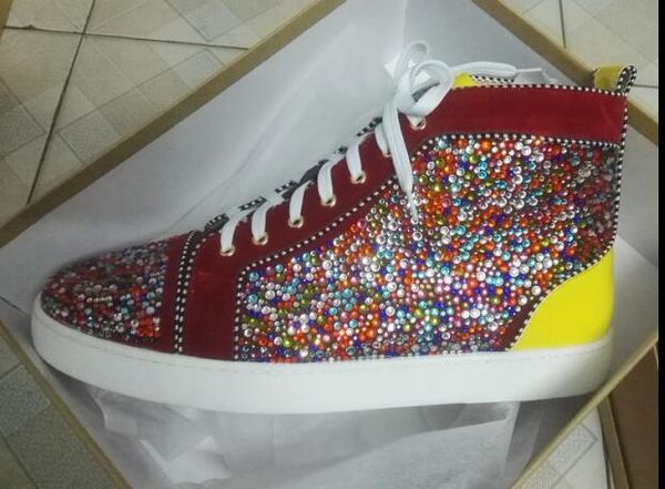 

colorful rhinestone strass pik spikes red bottom designer mens strass sneaker fashion walking dress wedding casual lace-up leisure shoes, Black