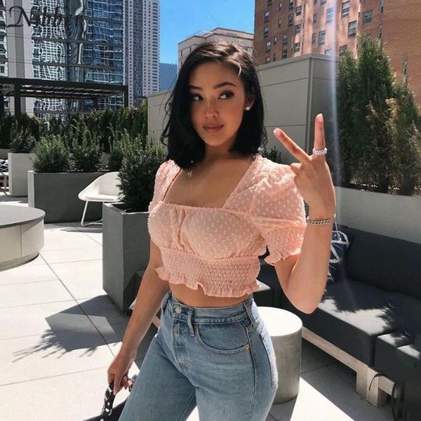 

nibber французский романтический стиль элегантный слоеный рукав растениеводство топы женские розовые футболки летние дамы популярные повседн, White