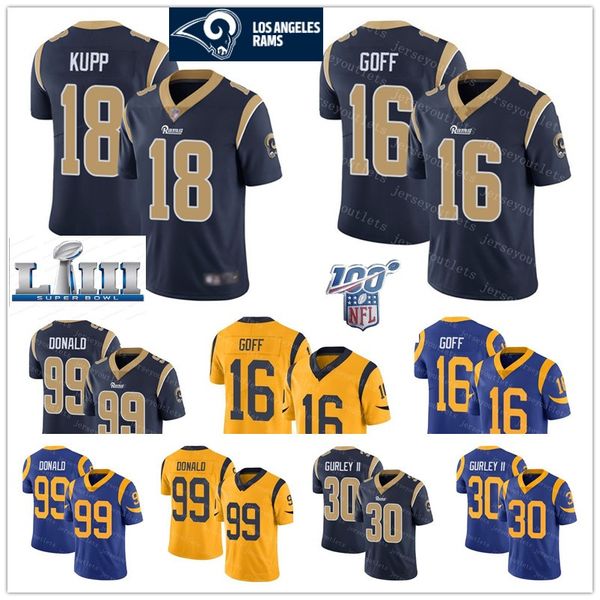 

men women youth 30 todd gurley 18 cooper kupp 16 jared goff ram 99 aaron donald 20 jalen ramsey jerseys, Black;red