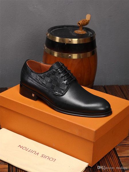 

20ss newst design men leather dress shoes brands pointed toe fashion slip-on large size 38-45 business man party shoes yetc3, Black