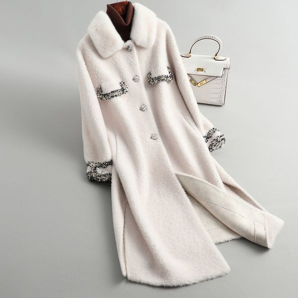 

real fur coat women winter coat women clothes 2020 new parka real fur jacket sheep shearing 100% wool jacket 19041 yy2349, Black