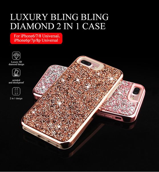 

премиум bling 2 в 1 роскошный алмазный rhinestone блеск чехол для телефона для iphone xr xs max x 8 7 6 samsung note 9