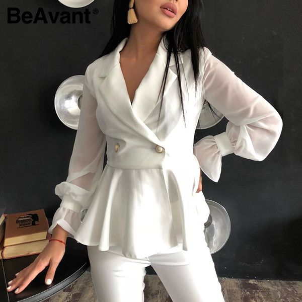 

women's suits & blazers beavent casual white button blazer chic long sleeve fitted office ladies autumn women bottom ruffled 2021 outer, White;black
