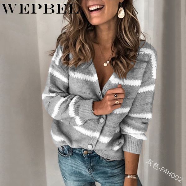 

wepbel women v neck sweater fashion loose full sleeve spring ladies button striped casual plus size sweaters, White;black