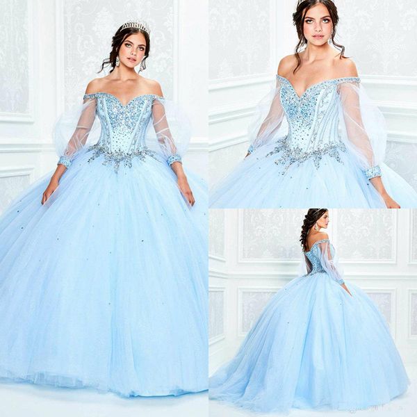 

2020 light blue ball gown quinceanera dresses lace bodice corset appliqued off the shoulder beaded prom dress princess gowns, Blue;red