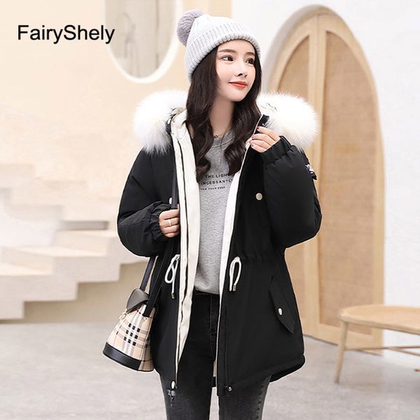 

winter women black long jacket fur hooded 2019 casual snow clothing ladies warm cotton-padded long sleeve parkas coat for female